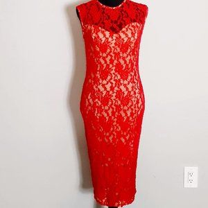 Red Nude Illusion Lace Sweetheart Neckline Dress
